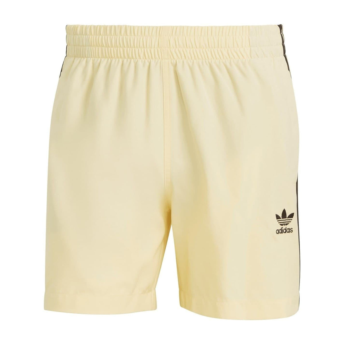 adidas Originals Ori 3 Stripes swim shorts featuring classic three-stripe design and lightweight fabric, displayed on a white background