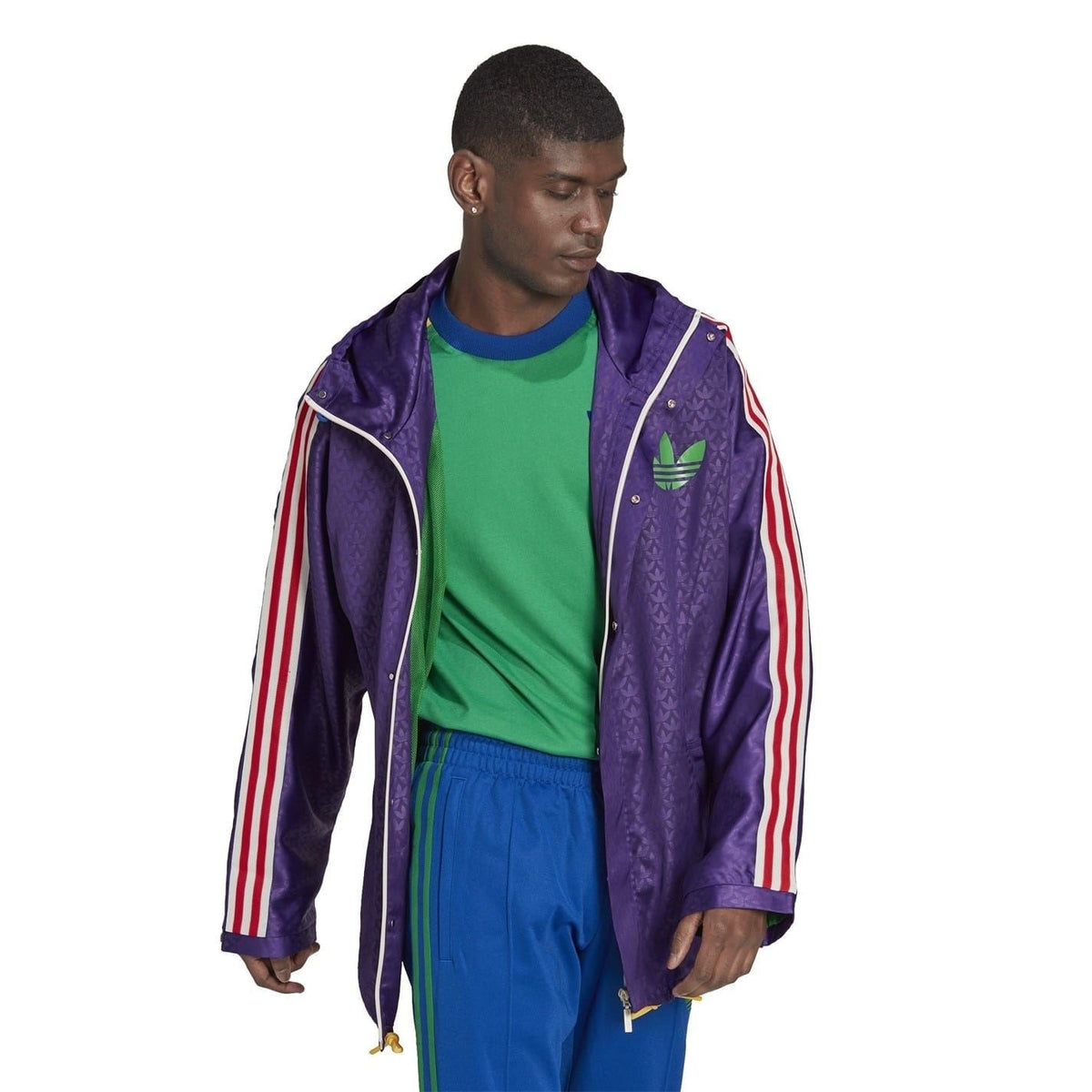 adidas Originals hooded relaxed fit windbreaker jacket, lightweight coat with front zipper and adjustable hood, casual outdoor wear