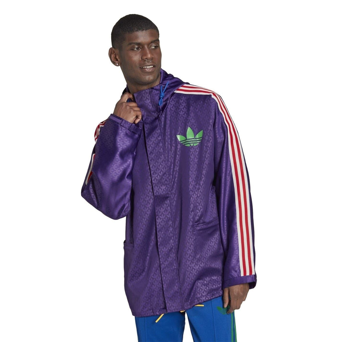 adidas Originals hooded relaxed fit windbreaker jacket with front zipper and adjustable hood, lightweight coat for casual wear