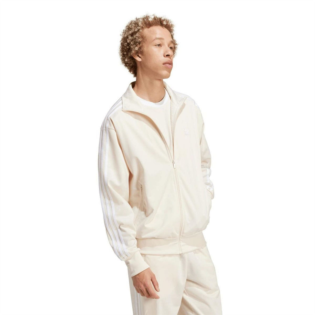 adidas Originals Classics Firebird Track Top in black with white stripes, featuring a zip-up front and ribbed cuffs.
