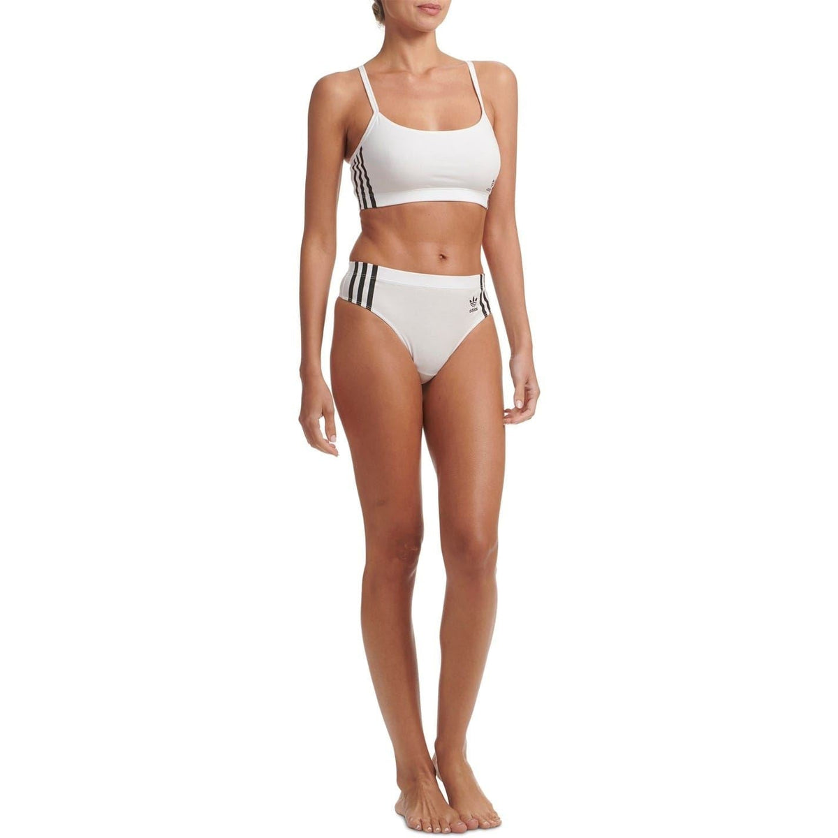 adidas Originals Comfort Flex cotton thong pack showing two soft, comfortable white underwear pieces with elastic waistbands.