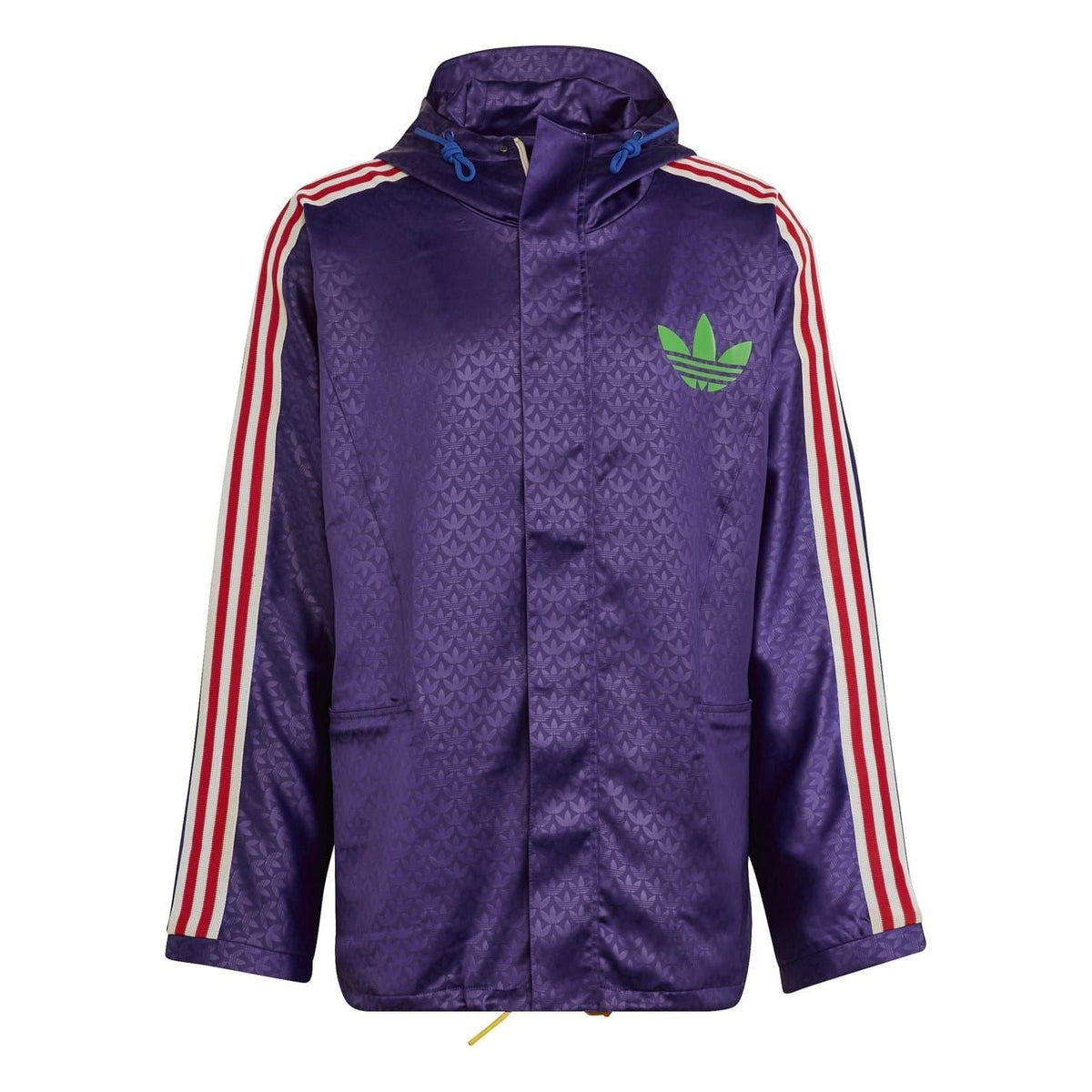 adidas Originals hooded relaxed fit windbreaker jacket in black with front zipper and drawstring hood, suitable for casual wear